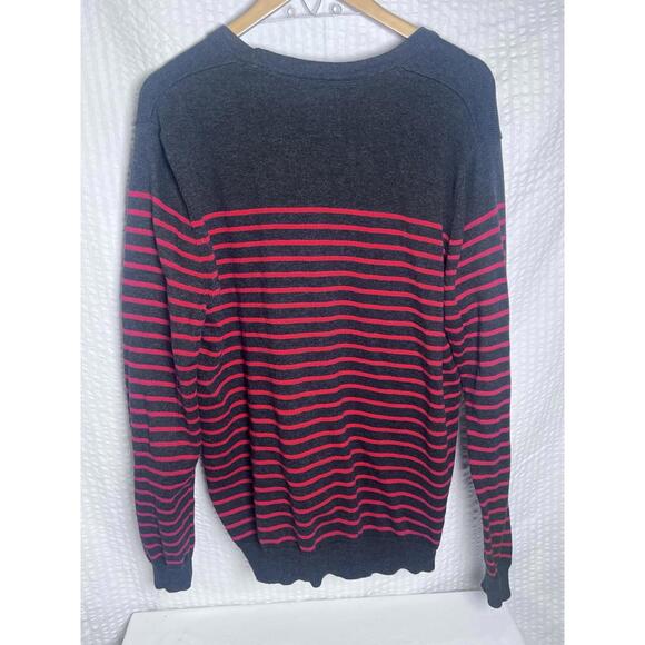 Express Cardigan Sweater Men’s Size Large Grey Red Striped V-neck Button Up - Picture 7 of 9